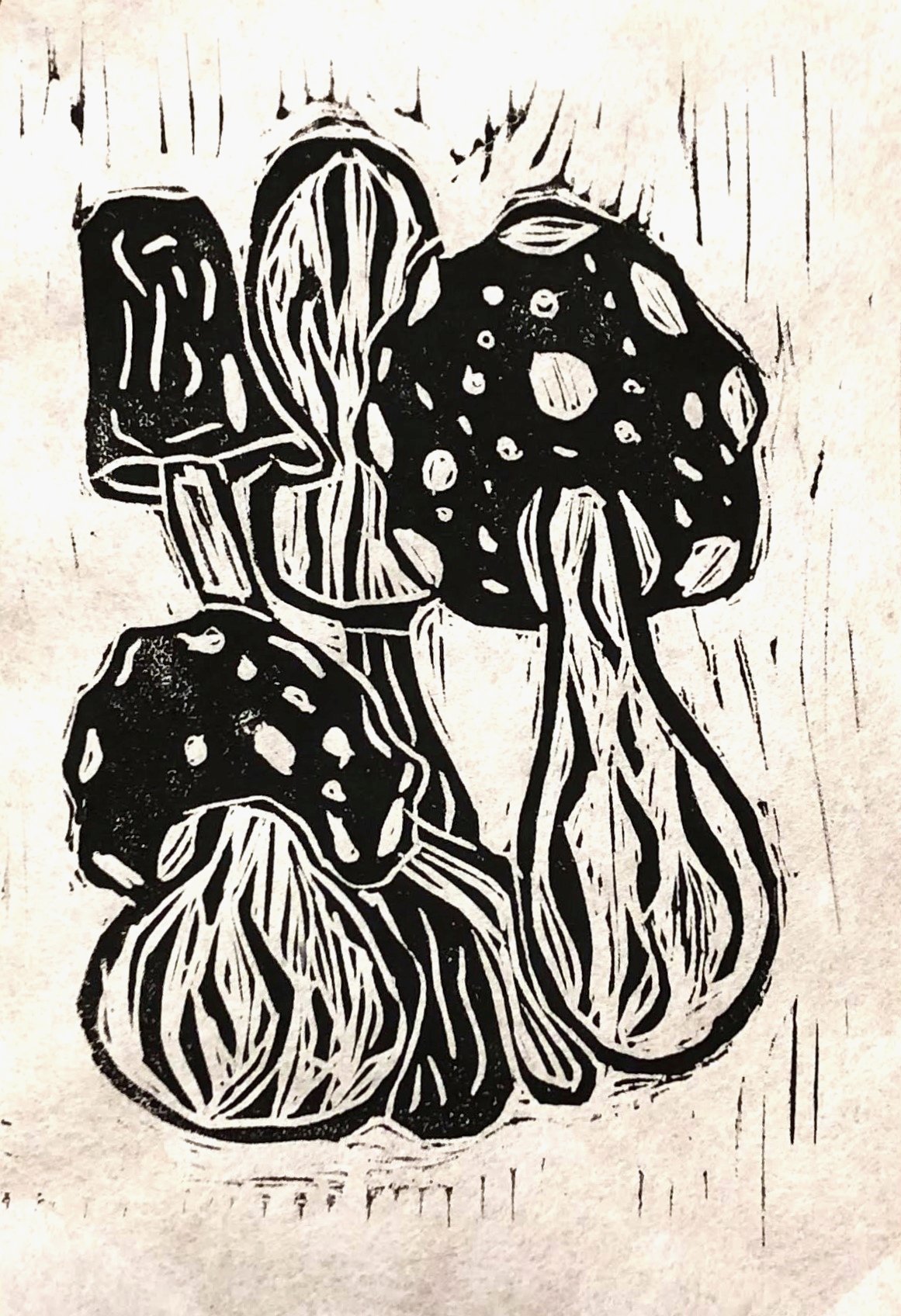 Top Mushroom kingdom- linocut print